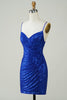 Charger l&#39;image dans la galerie, Sparkly Bodycon Spaghetti Straps Royal Blue Sequins Short Homecoming Dress