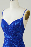 Sparkly Bodycon Spaghetti Straps Royal Blue Sequins Short Homecoming Dress