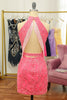 Charger l&#39;image dans la galerie, Rose Open Back Halter Lace Tight Homecoming Robe