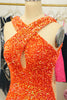 Charger l&#39;image dans la galerie, Glitter Red Halter Backless Sequins Robe de cocktail serrée
