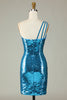 Charger l&#39;image dans la galerie, Paillettes Bleu Royal Une Épaule Paillettes Robe Cocktail moulante