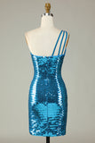 Paillettes Bleu Royal Une Épaule Paillettes Robe Cocktail moulante