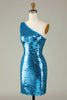 Charger l&#39;image dans la galerie, Paillettes Bleu Royal Une Épaule Paillettes Robe Cocktail moulante