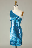 Paillettes Bleu Royal Une Épaule Paillettes Robe Cocktail moulante