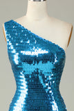 Paillettes Bleu Royal Une Épaule Paillettes Robe Cocktail moulante