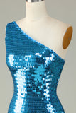 Paillettes Bleu Royal Une Épaule Paillettes Robe Cocktail moulante