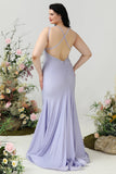 Sirène Spaghetti Strapes Lilas Plus Taille Robe de bal avec Criss Cross Back