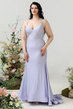 Sirène Spaghetti Strapes Lilas Plus Taille Robe de bal avec Criss Cross Back