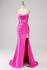 Charger l&#39;image dans la galerie, Superbe robe de soirée corset à bretelles spaghetti sirène rouge avec fente devant