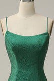 Sangles Spaghetti Sirène Robe de bal longue vert foncé avec perles