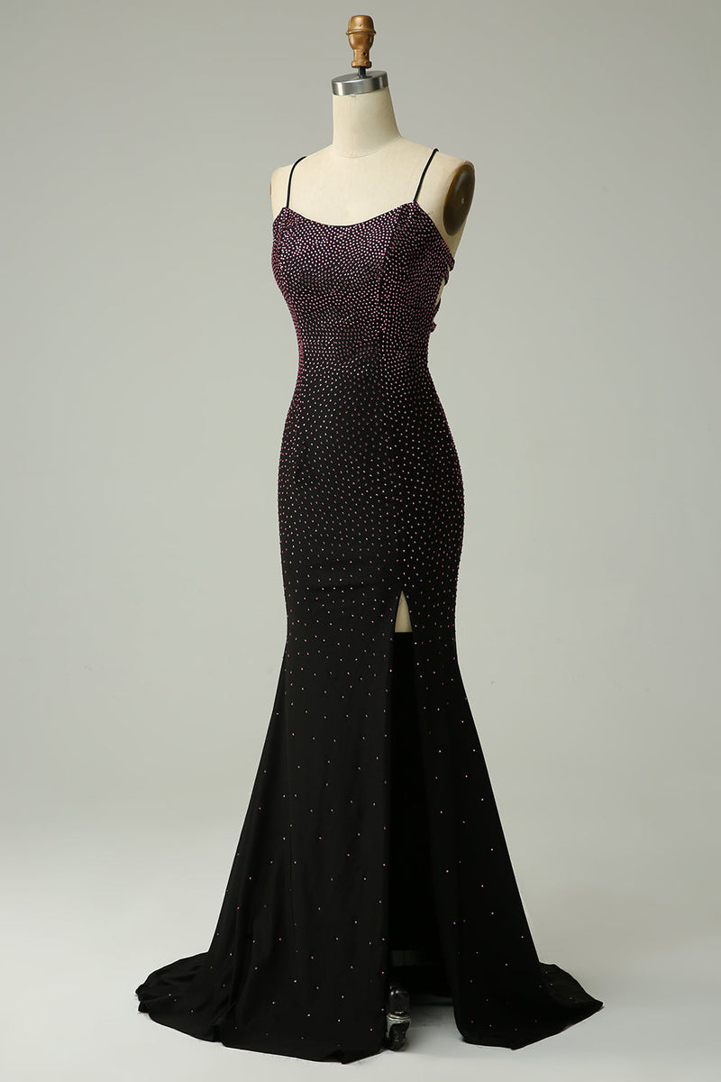 Charger l&#39;image dans la galerie, Bretelles Spaghetti Violet foncé Robe de soirée de sirène avec perles