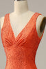 Charger l&#39;image dans la galerie, Robe de soirée longue orange à col en V sirène avec Perles