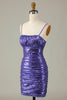 Charger l&#39;image dans la galerie, Paillettes violettes scintillantes Sangles Spaghetti Robe courte moulante