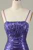 Charger l&#39;image dans la galerie, Paillettes violettes scintillantes Sangles Spaghetti Robe courte moulante
