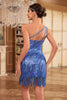 Charger l&#39;image dans la galerie, Fourreau scintillant une épaule bleu paillettes robe des années 20