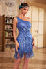 Charger l&#39;image dans la galerie, Fourreau scintillant une épaule bleu paillettes robe des années 20