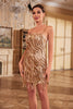 Charger l&#39;image dans la galerie, Fourreau spaghetti bretelles paillettes dorées robe des années 20 avec pompon