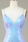 Spaghetti Sparkly Sheath Straps Blue Sequins Robe courte cocktail avec dos nu