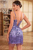 Charger l&#39;image dans la galerie, Moulante bretelles spaghetti paillettes violettes robe des années 20 avec franges