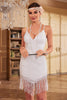 Charger l&#39;image dans la galerie, Moulante bretelles spaghetti paillettes blanches robe de soirée des années 20 avec pompon