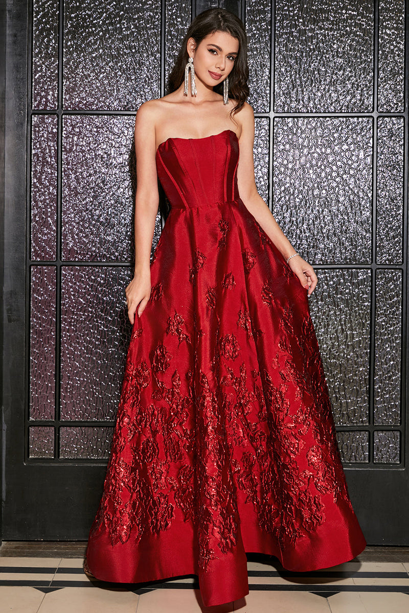 Charger l&#39;image dans la galerie, Princesse A-ligne Bretelles Rouge Foncé Corset Longue Robe de Bal avec Accessoire