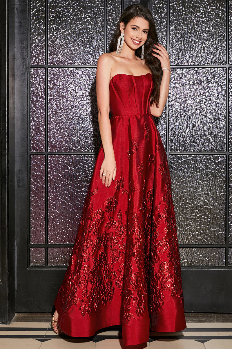 Charger l&#39;image dans la galerie, A-ligne Bretelles Élégante Princesse Rouge Foncé Longue Robe De Bal Avec Des Fleurs 3D