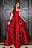 Princesse A-ligne Bretelles Rouge Foncé Corset Longue Robe de Bal avec Accessoire