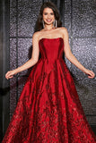 Princesse A-ligne Bretelles Rouge Foncé Corset Longue Robe de Bal avec Accessoire