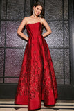 Princesse A-ligne Bretelles Rouge Foncé Corset Longue Robe de Bal avec Accessoire