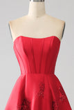 Robe de Soirée longue rouge foncé sans bretelles princesse élégante avec fleurs 3D