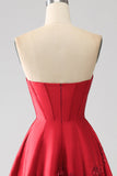 Robe de Soirée longue rouge foncé sans bretelles princesse élégante avec fleurs 3D