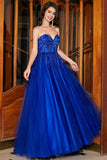 A-ligne chérie robe de soirée bleu royal avec perles