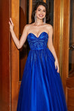 A-ligne chérie robe de soirée bleu royal avec perles