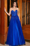 A-ligne chérie robe de soirée bleu royal avec perles