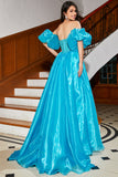 Robe de soirée Corset bleu A-ligne avec perles