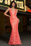 Charmante sirène corail col en V profond paillettes paillettes robe de bal avec accessoire
