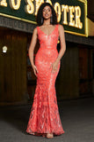 Charmante sirène corail col en V profond paillettes paillettes robe de bal avec accessoire