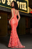 Charmante sirène corail col en V profond paillettes paillettes robe de bal avec accessoire