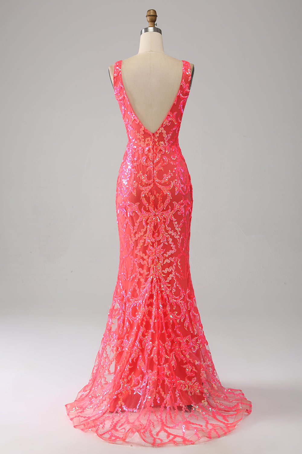 Robe de Soirée orange charmante sirène à col en V profond et paillettes scintillantes