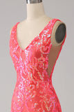 Robe de Soirée orange charmante sirène à col en V profond et paillettes scintillantes