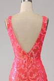 Robe de Soirée orange charmante sirène à col en V profond et paillettes scintillantes