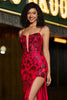 Charger l&#39;image dans la galerie, Élégante sirène bretelles spaghetti corset rouge foncé robe de soirée avec fente devant
