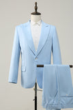 Light Blue Peak Lapel 2 pièces Costumes de bal pour hommes