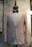 Peak Lapel One Button Bleu foncé Jacquard Costumes de fête de mariage pour hommes
