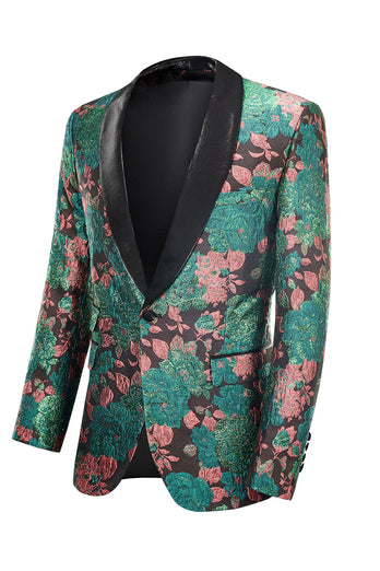 Châle vert Revers Jacquard Motif floral Costume Homme Veste Blazer