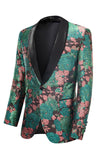 Châle vert Revers Jacquard Motif floral Costume Homme Veste Blazer