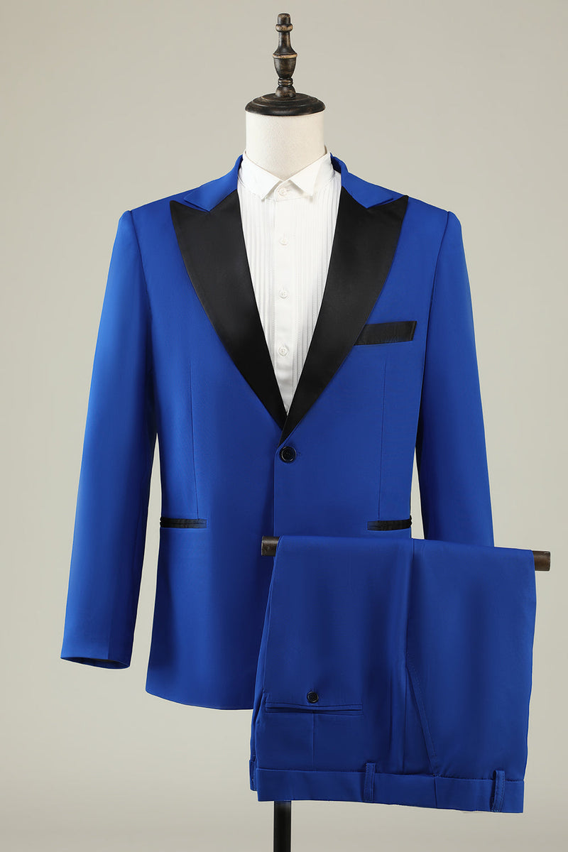 Charger l&#39;image dans la galerie, Slim Fit Peak Revers One Button Blue Costumes de bal pour hommes