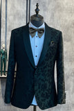 Vert foncé Jacquard Châle Revers Un bouton 2 pièces Costumes de bal pour hommes