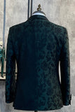 Vert foncé Jacquard Châle Revers Un bouton 2 pièces Costumes de bal pour hommes