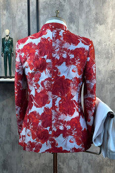 Rouge Floral Jacquard 2 pièces Hommes Costumes de Soirée